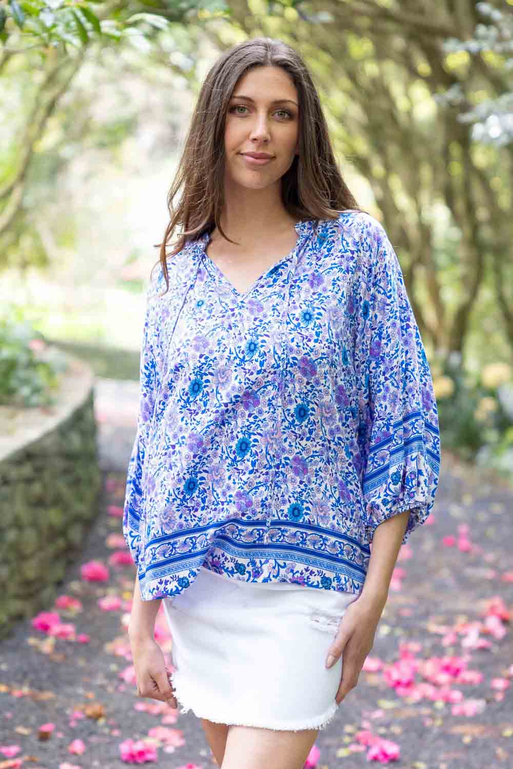 blue floral boho top