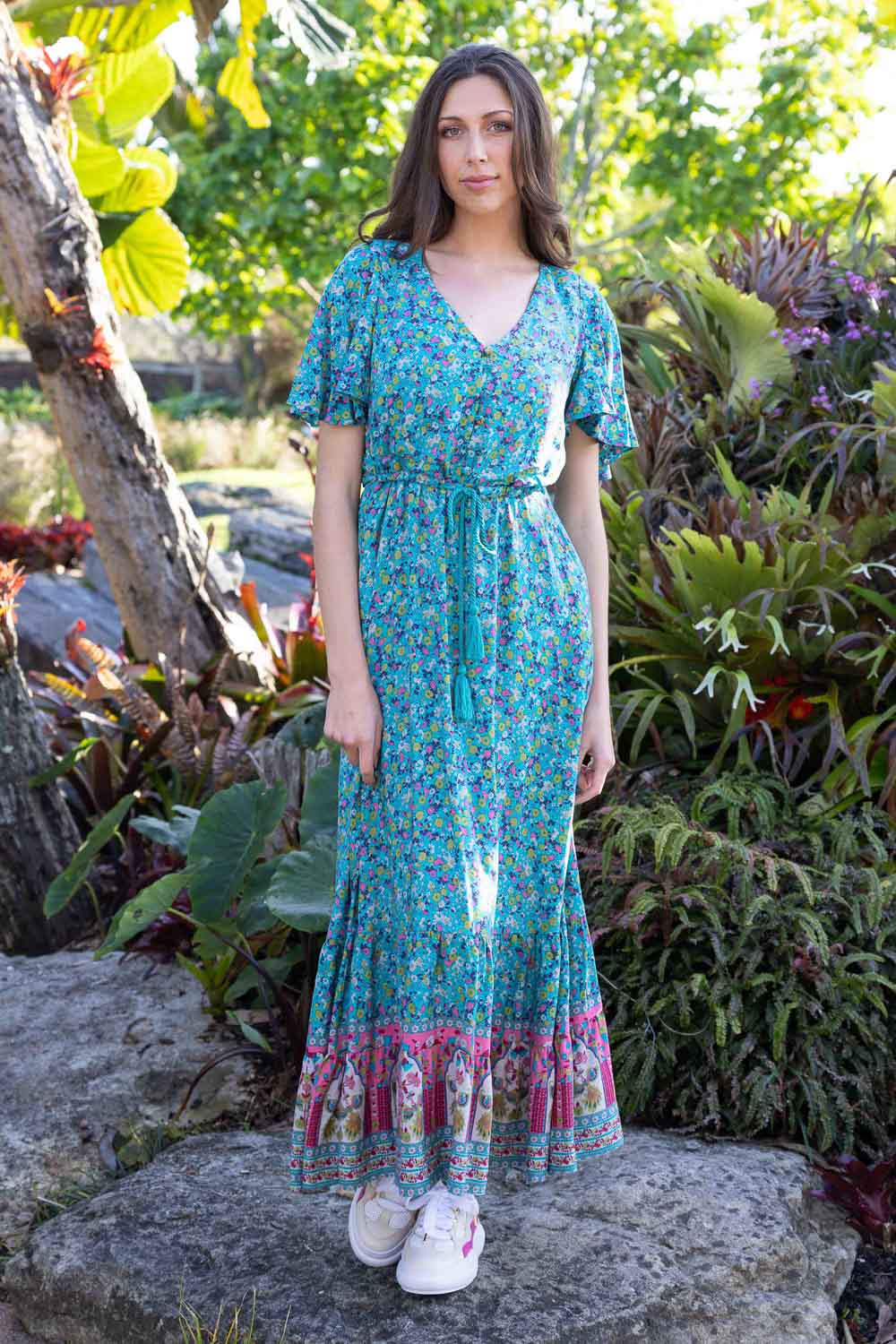 teal boho maxi dress