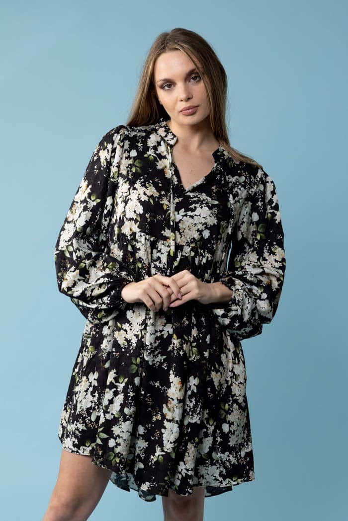 Aria Mini Dress Black Floral 2