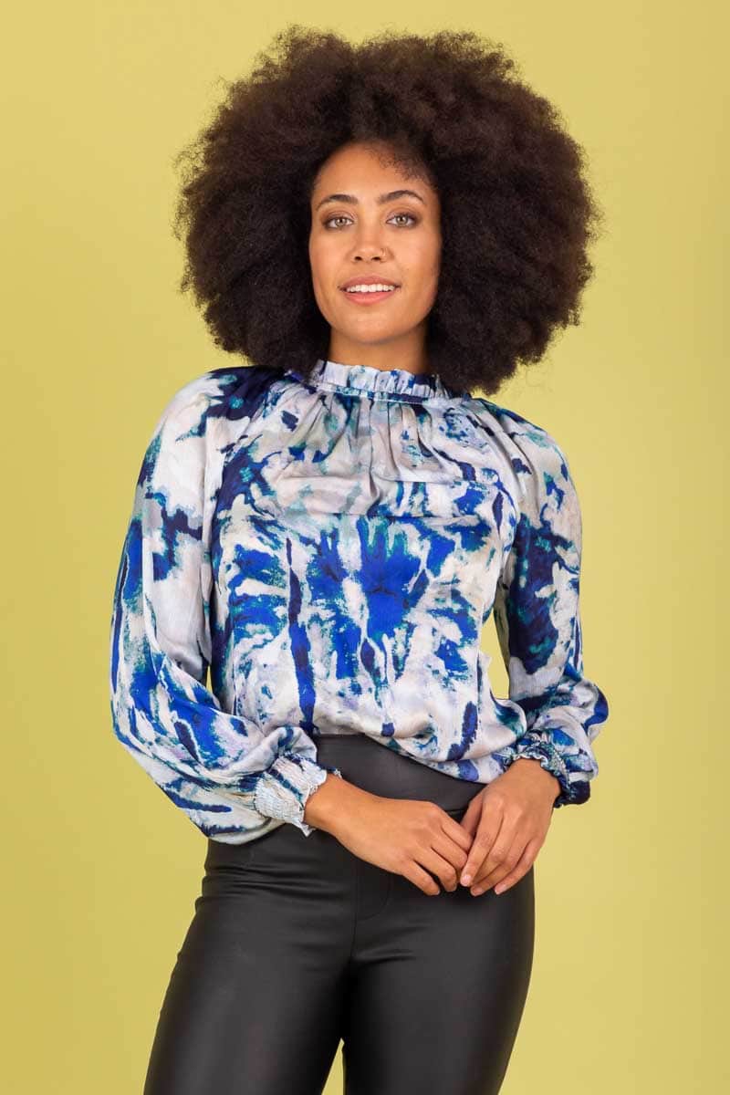 blue abstract blouse top