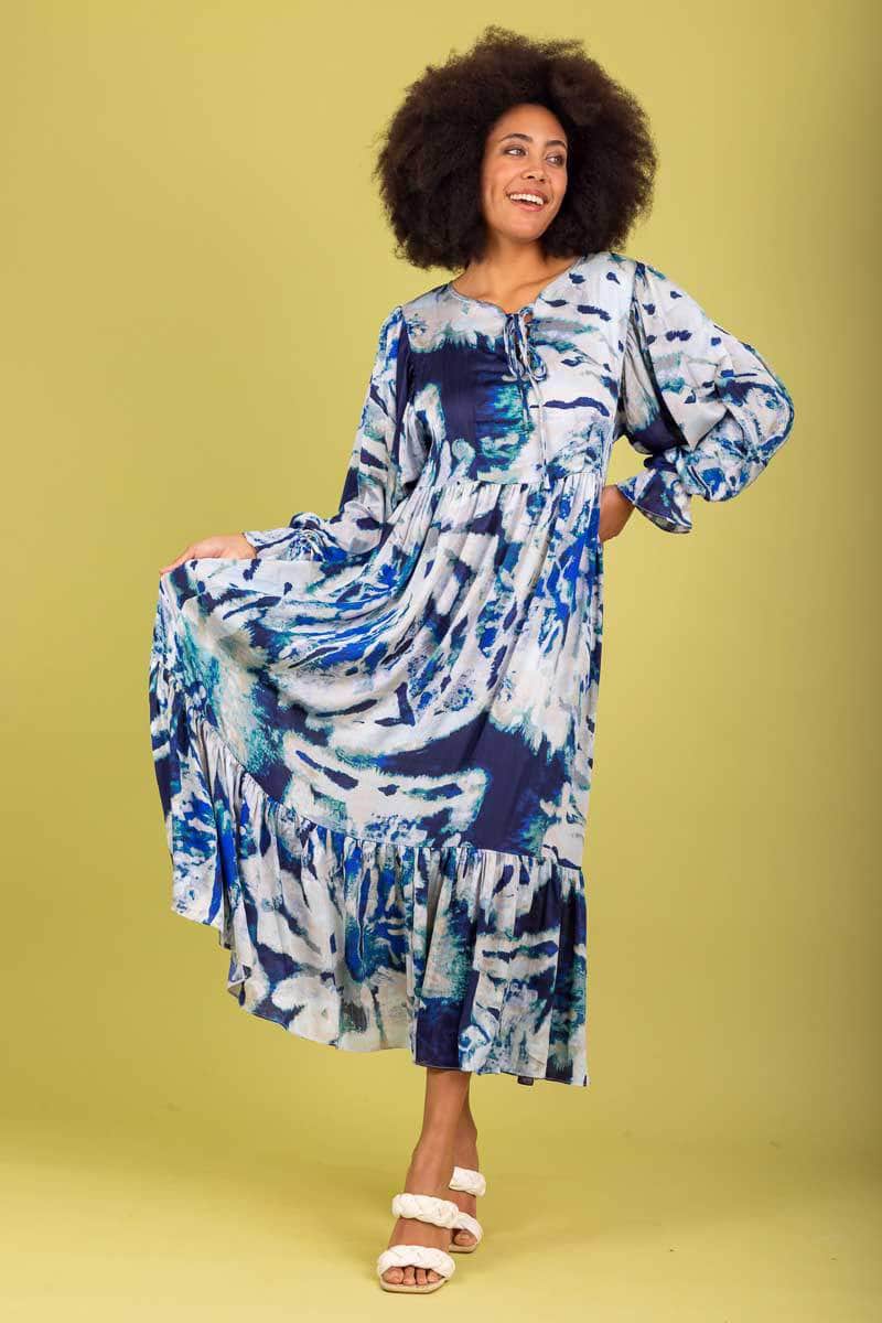 blue abstract dress midi maxi
