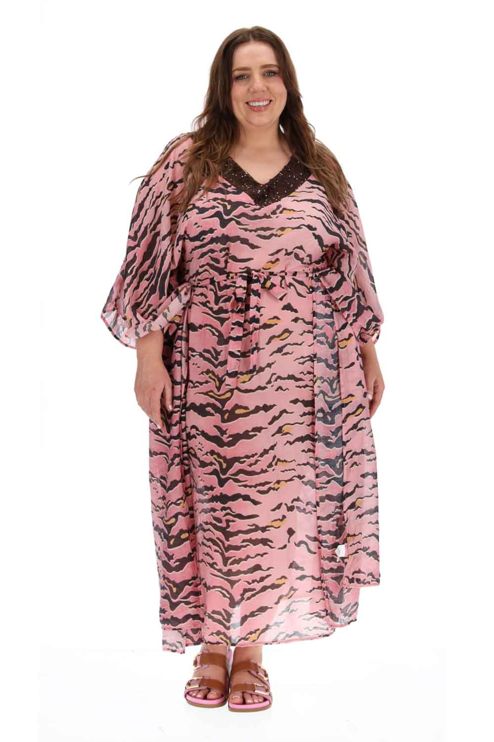pink kaftan maxi dress plus size