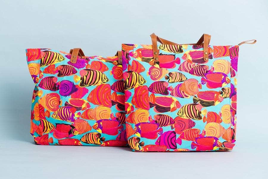 Large Fish printed cotton canvas beach bag