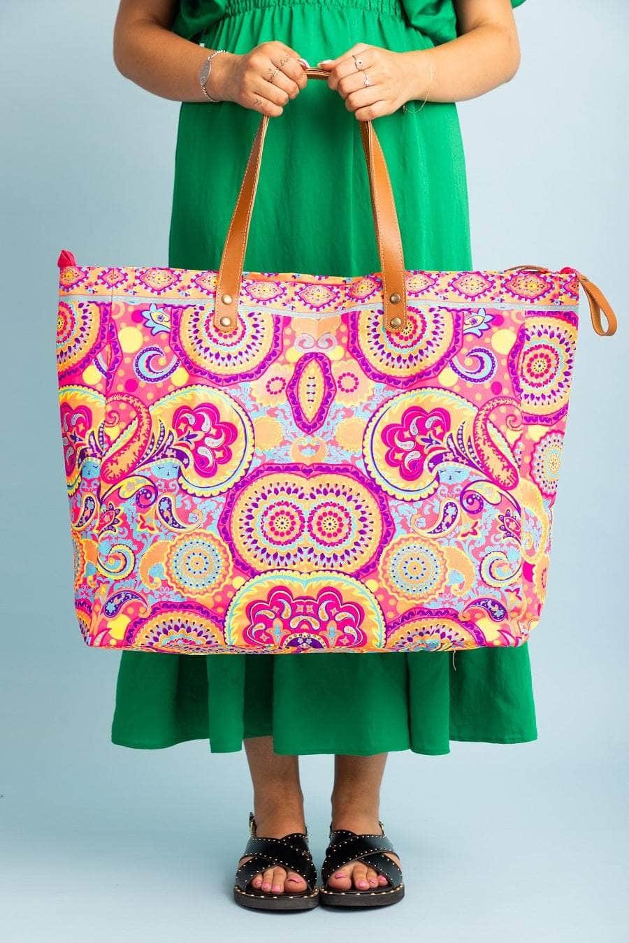 Large Pink abstracted printed canvas beach bag