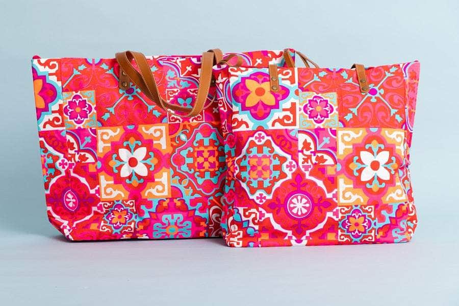 Large Cotton Canvas Pink printed beach bag