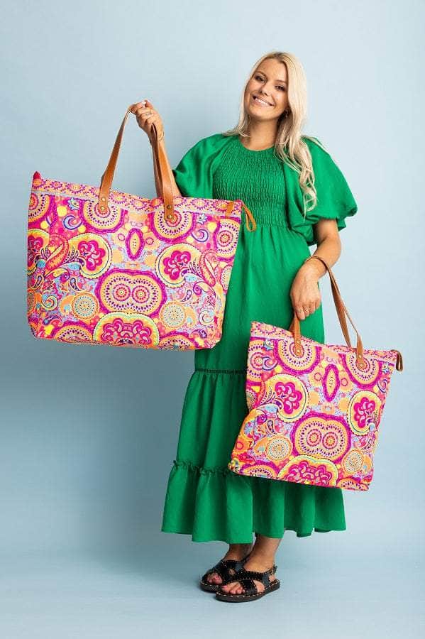 Large Pink abstracted printed canvas beach bag