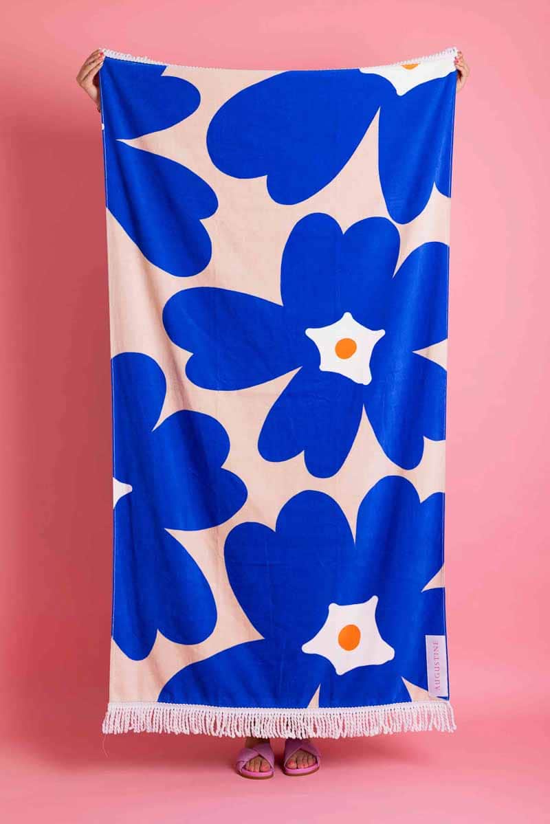 blue floral beach towel