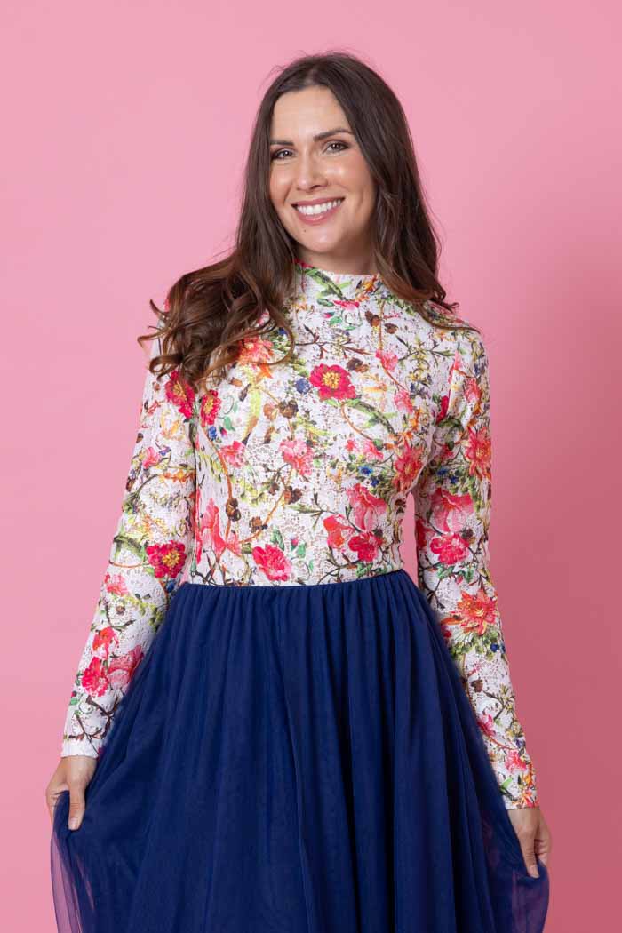 white floral mesh top