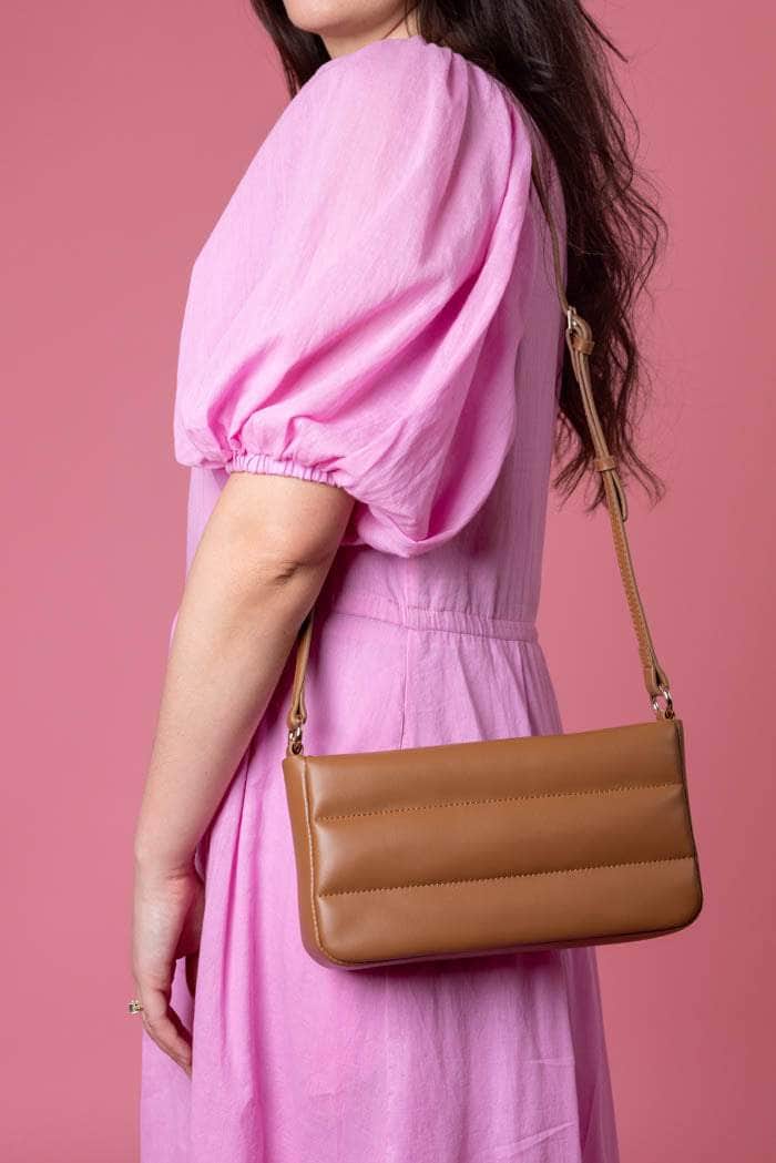brown leather bubble handbag