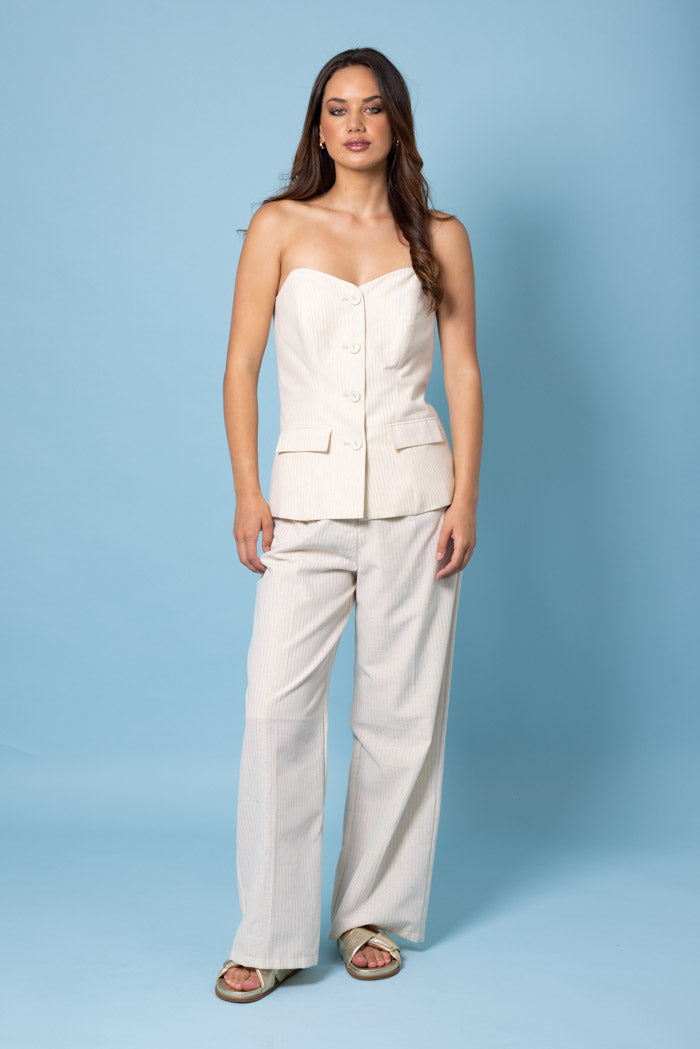 cream pinstriped trouser suit