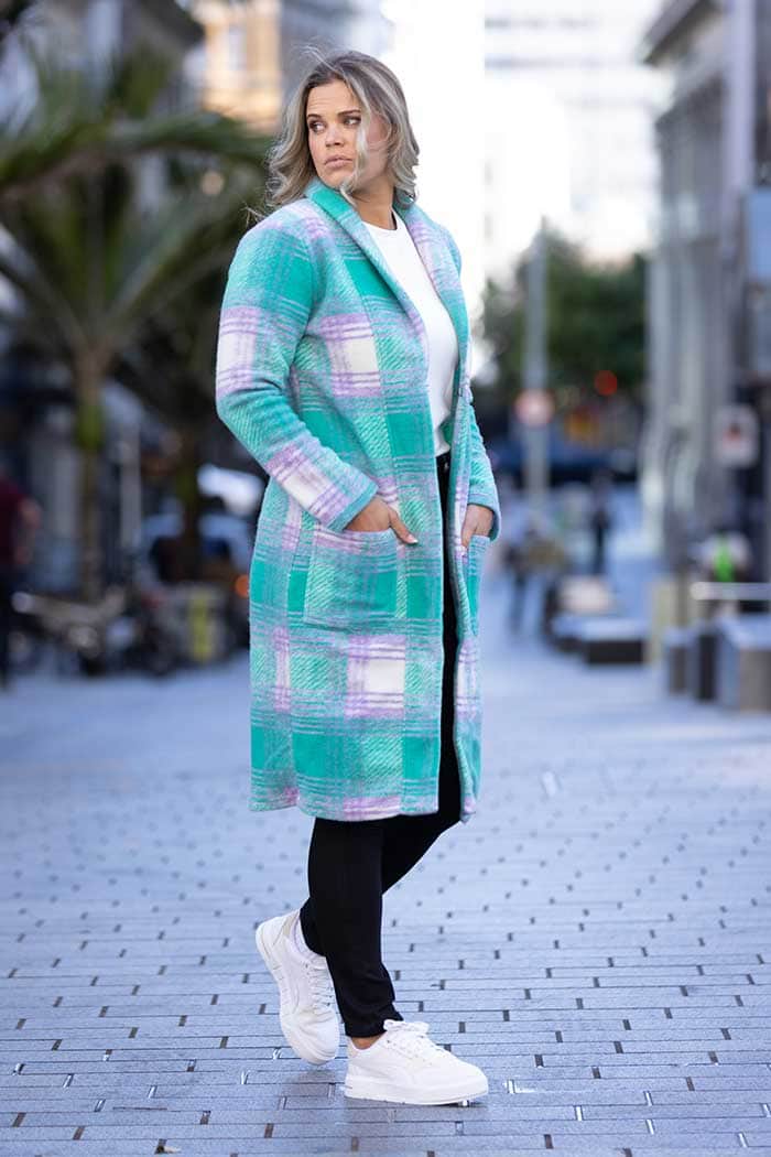 Bree Cardigan Green Lilac Check 2