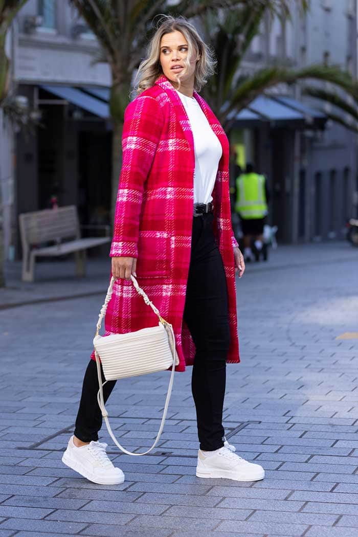 Bree Cardigan Pink Red Check 2