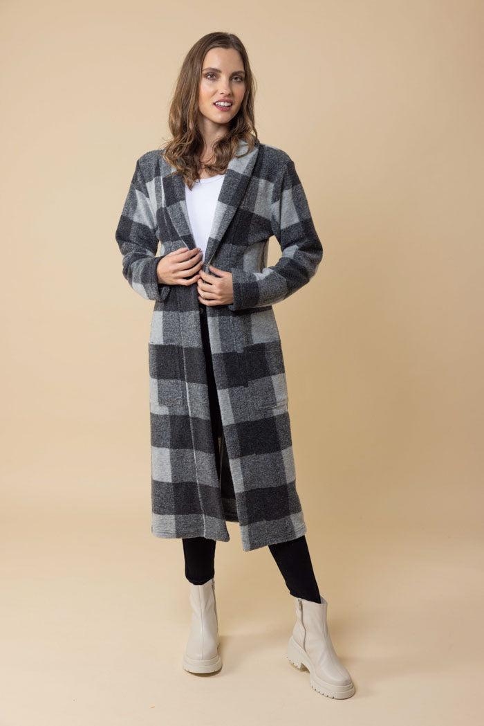 grey tartan cardigan coat