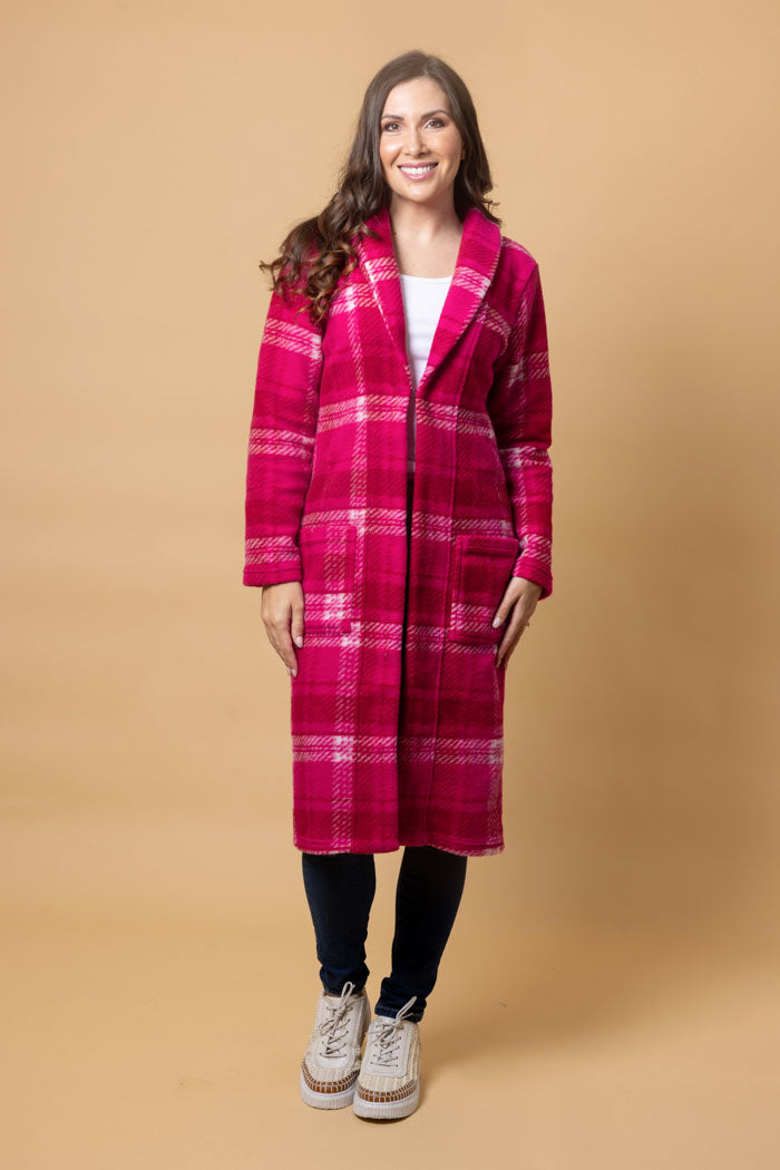 pink tartan cardigan coat