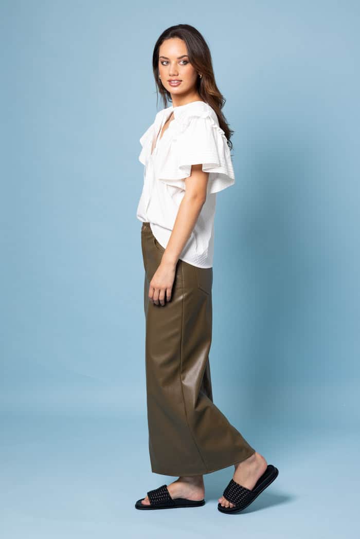 Briar Faux Leather Maxi Skirt Olive 2