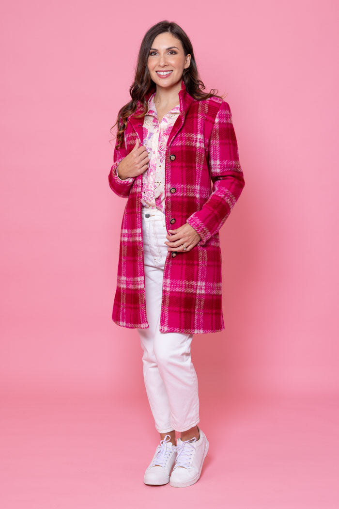 pink tartan coat plus size
