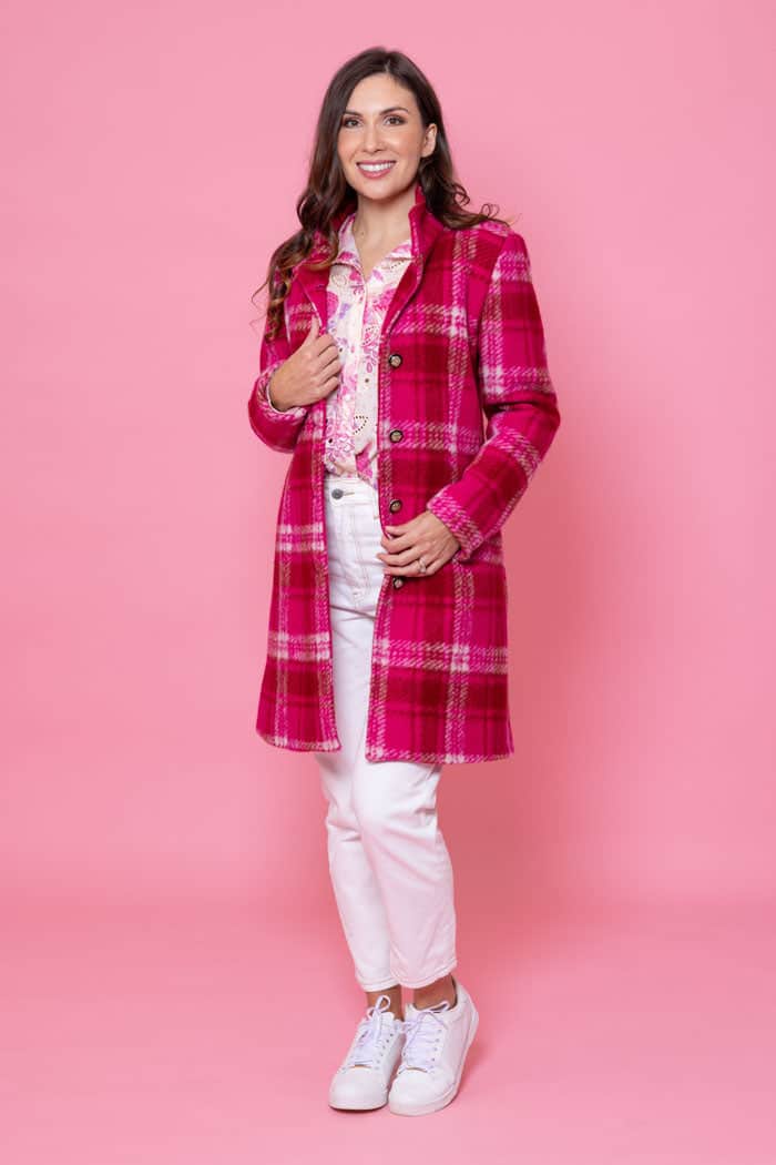 pink tartan coat plus size