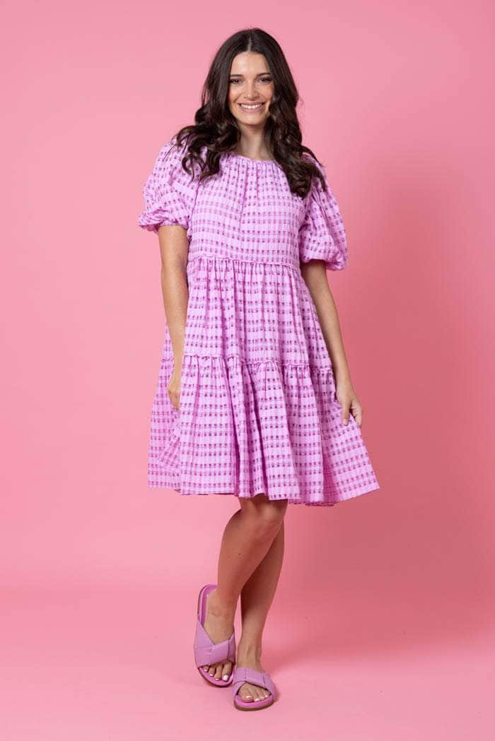 pink tartan tiered dress