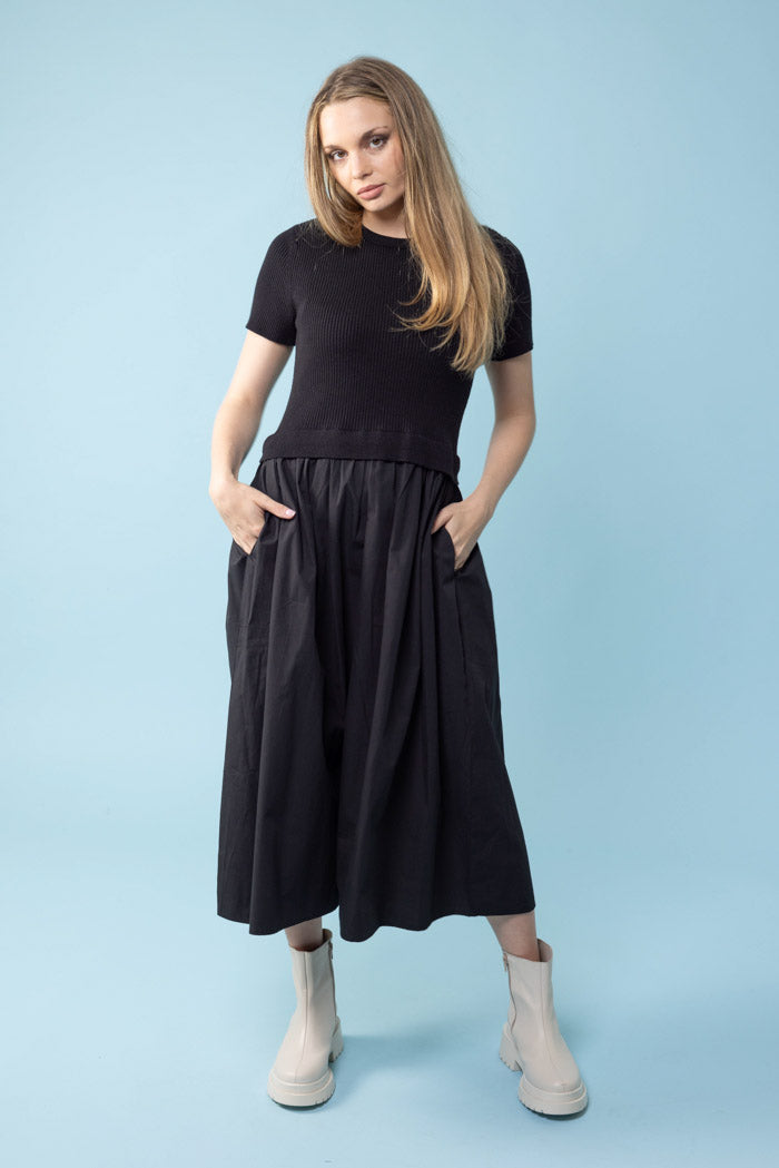 black bodice midi dress