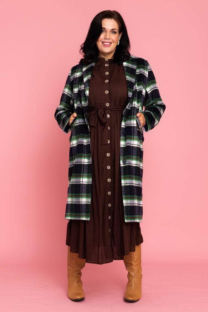 navy tartan coat plus size