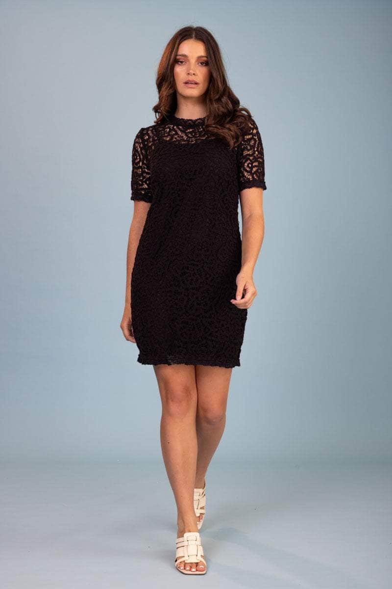 black crochet mini dress