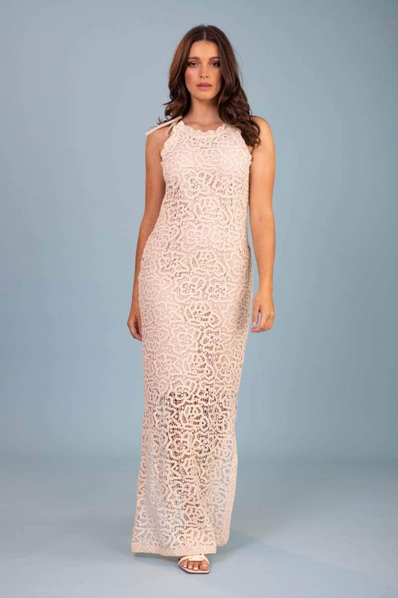 cream crochet maxi dress
