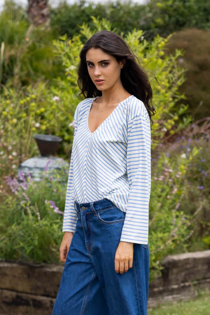 Sabrina Top Stripe Blue Cream 4