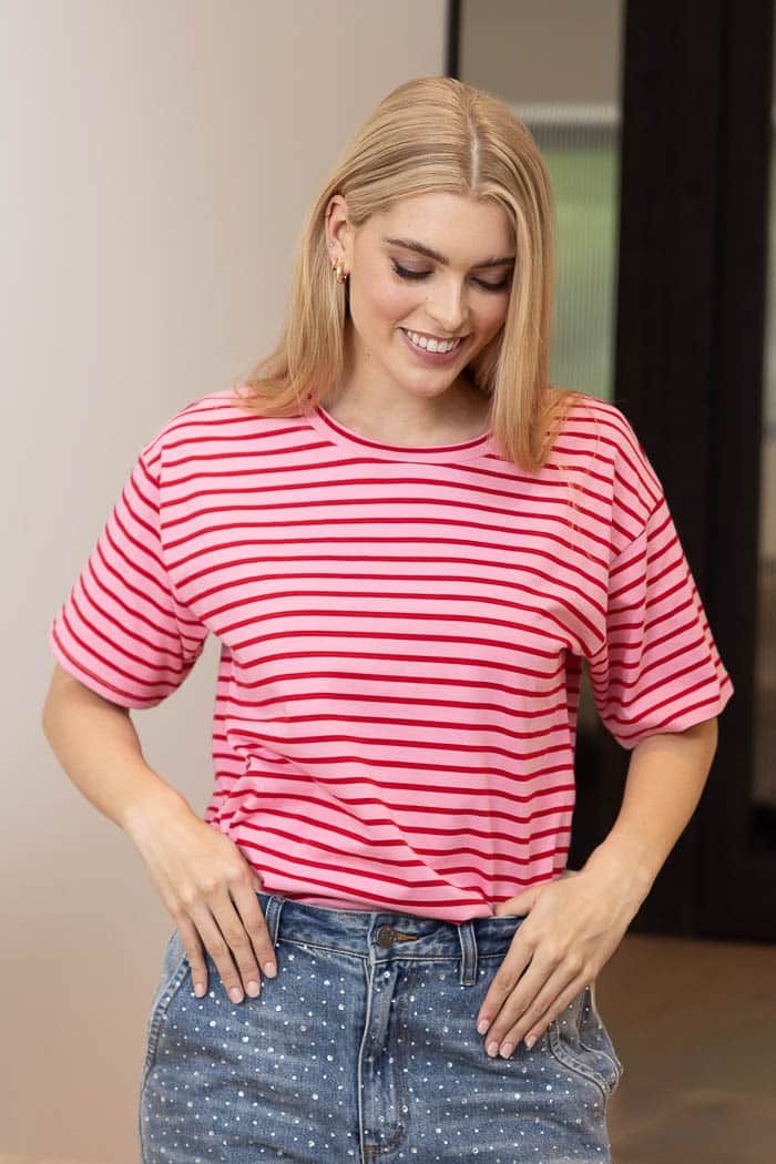pink red stripes tshirt