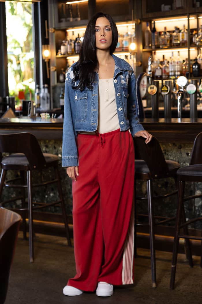 red stripes wide leg lounge pants