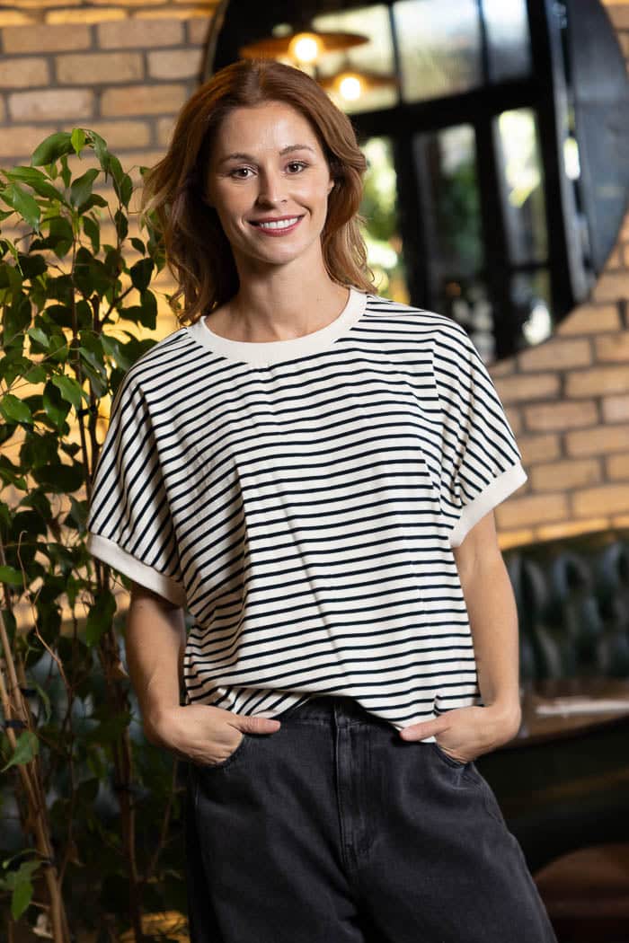 black cream striped tshirt