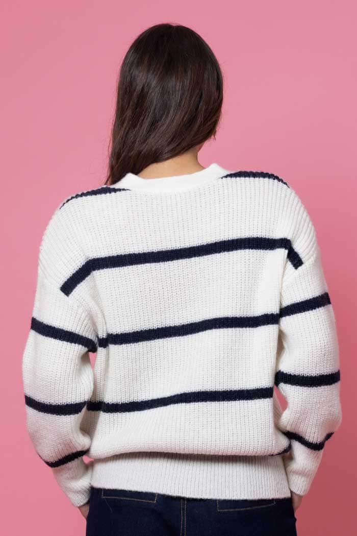 Tara Knit Cardigan Navy Stripe 3