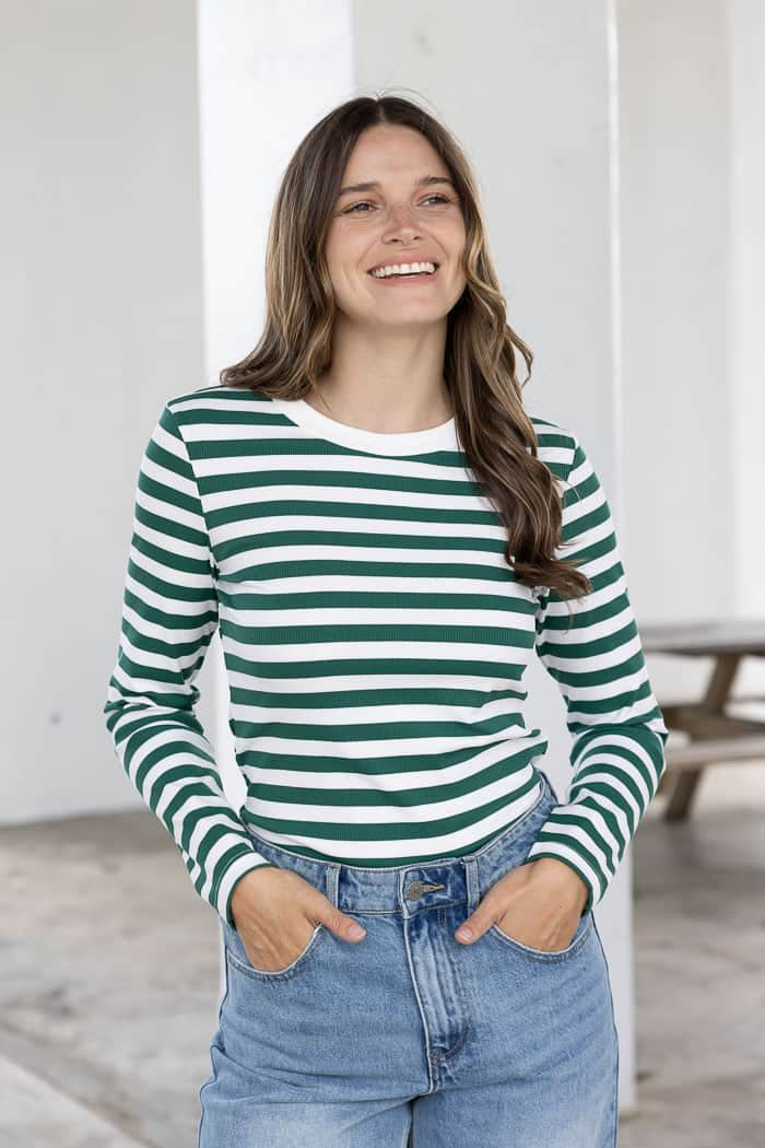 white green striped top