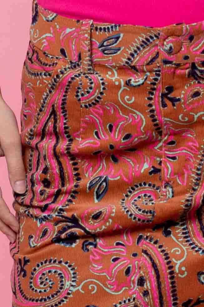 Louie Cord Mini Skirt Caramel Paisley 4