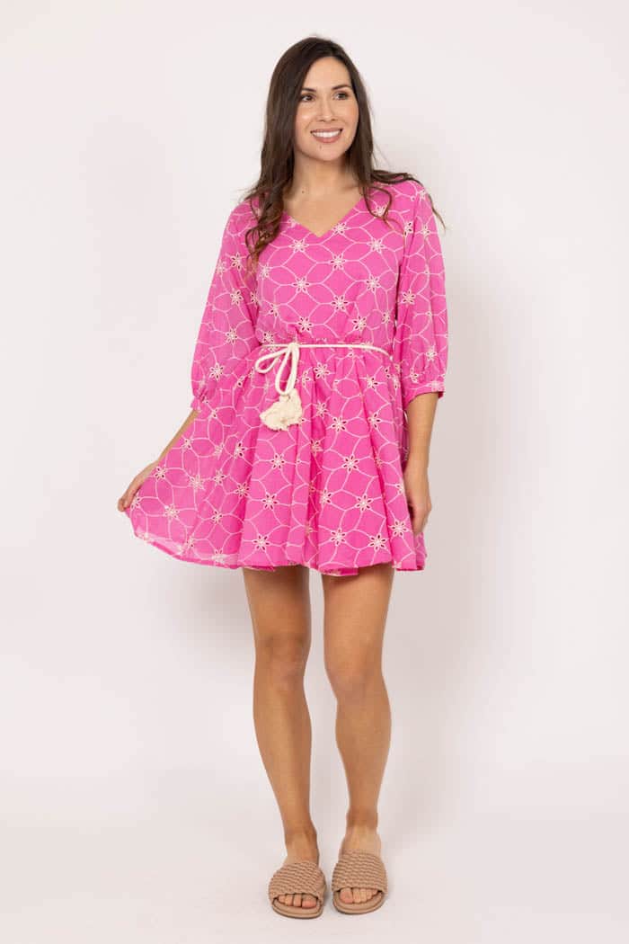 Lia Embroidered Mini Dress Pink