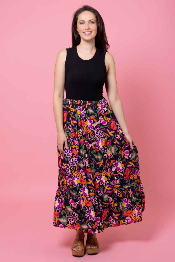 Mae Singlet Dress Black Floral