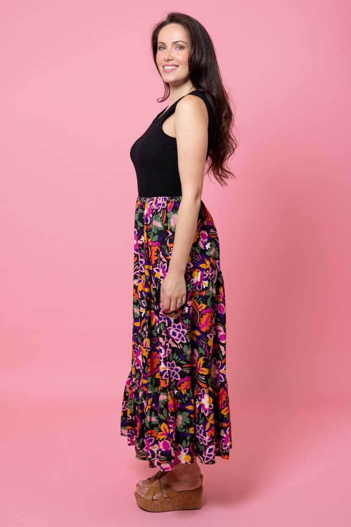 Mae Singlet Dress Black Floral 2