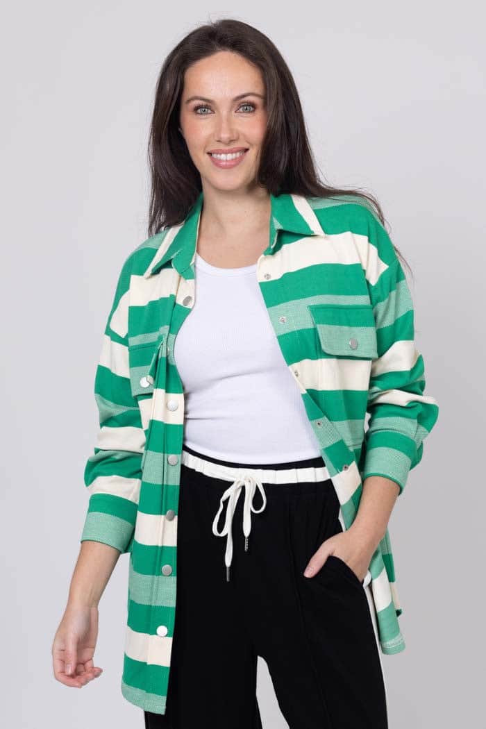 Amelia Stripe Shacket Green
