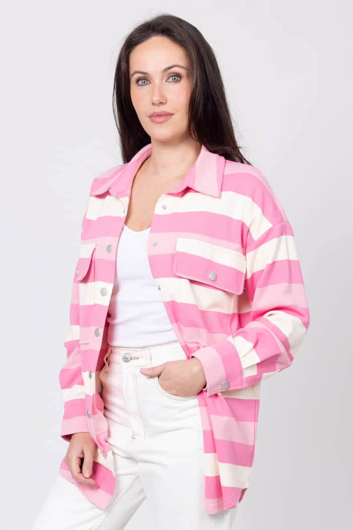 Amelia Stripe Shacket Pink 2