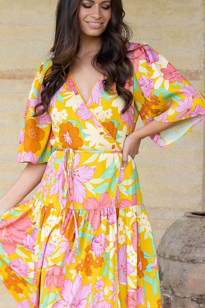 Bonnie Wrap Maxi Dress Mustard Floral 5