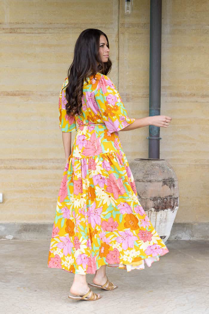 Bonnie Wrap Maxi Dress Mustard Floral 3