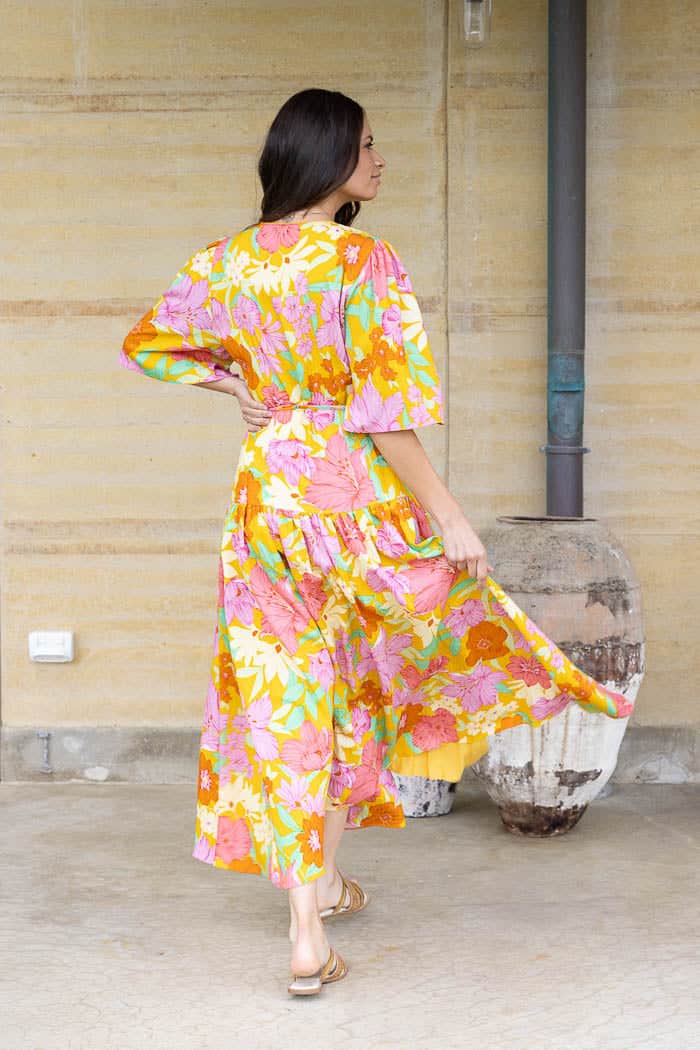 Bonnie Wrap Maxi Dress Mustard Floral 4