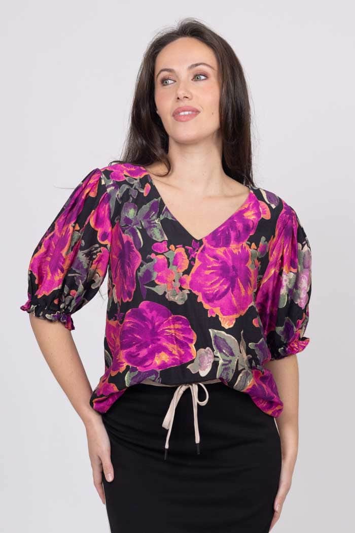 Chetna V Neck Top Black Floral