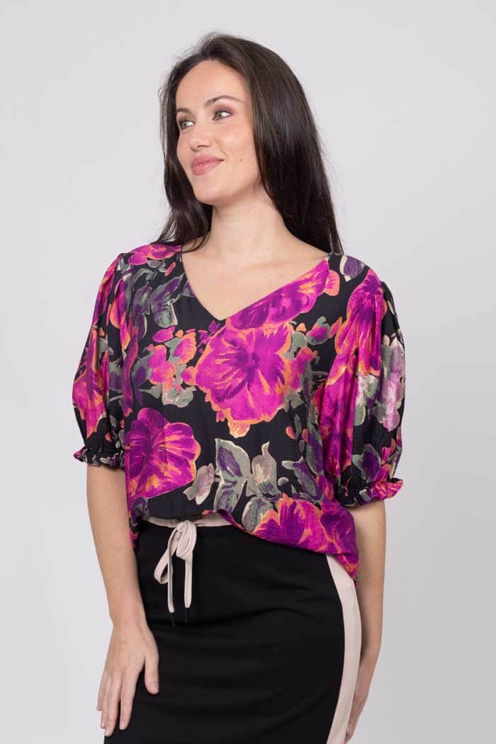Chetna V Neck Top Black Floral 3