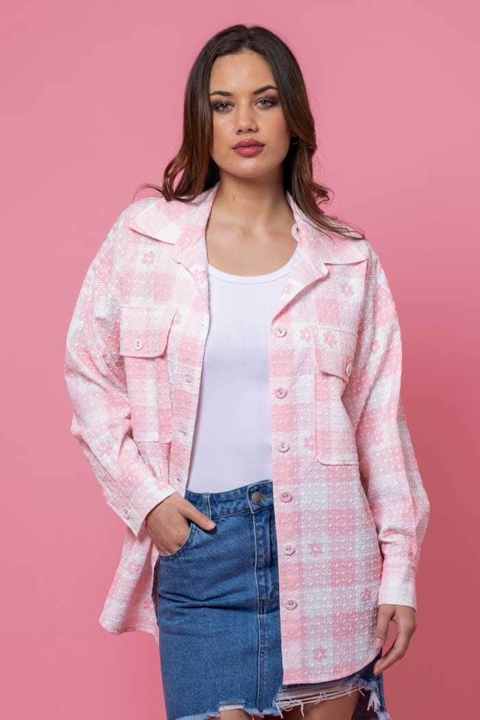 Elle Embroidered Shirt Check Pink