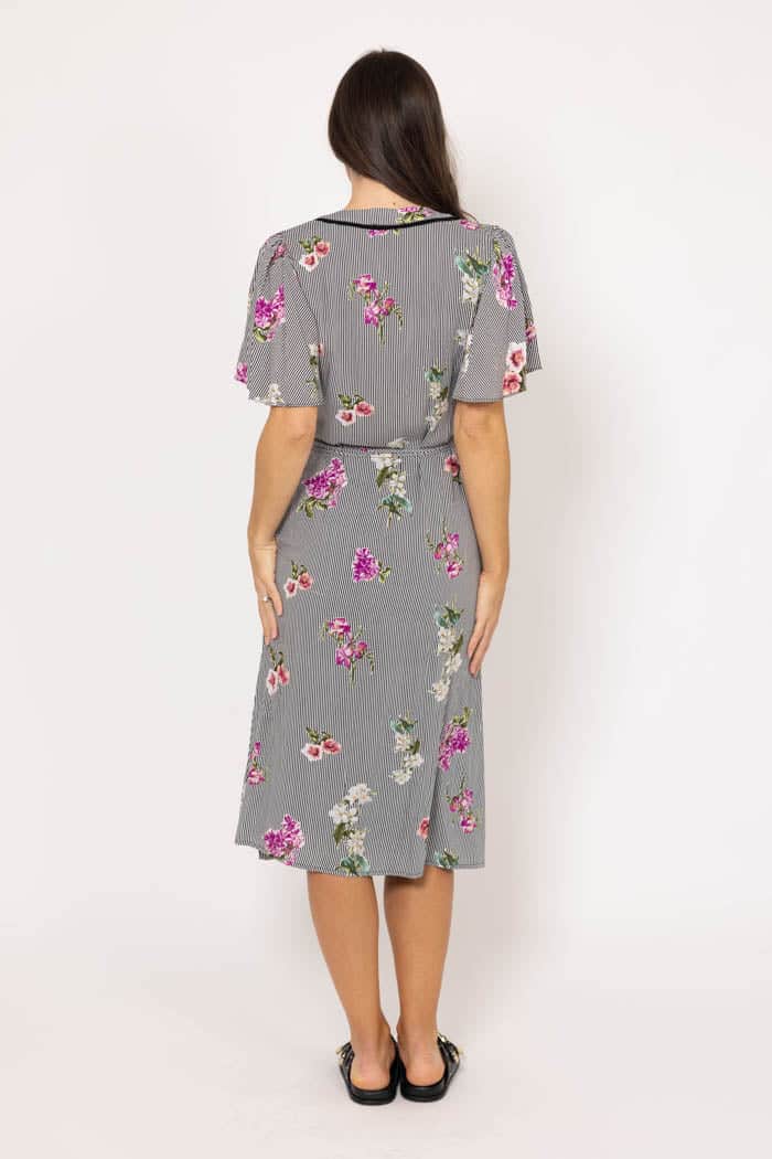 Taylor Stripe Wrap Dress Black 3