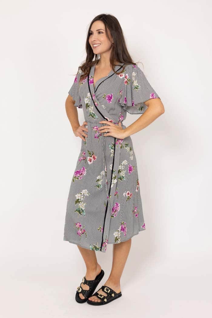 Taylor Stripe Wrap Dress Black 2
