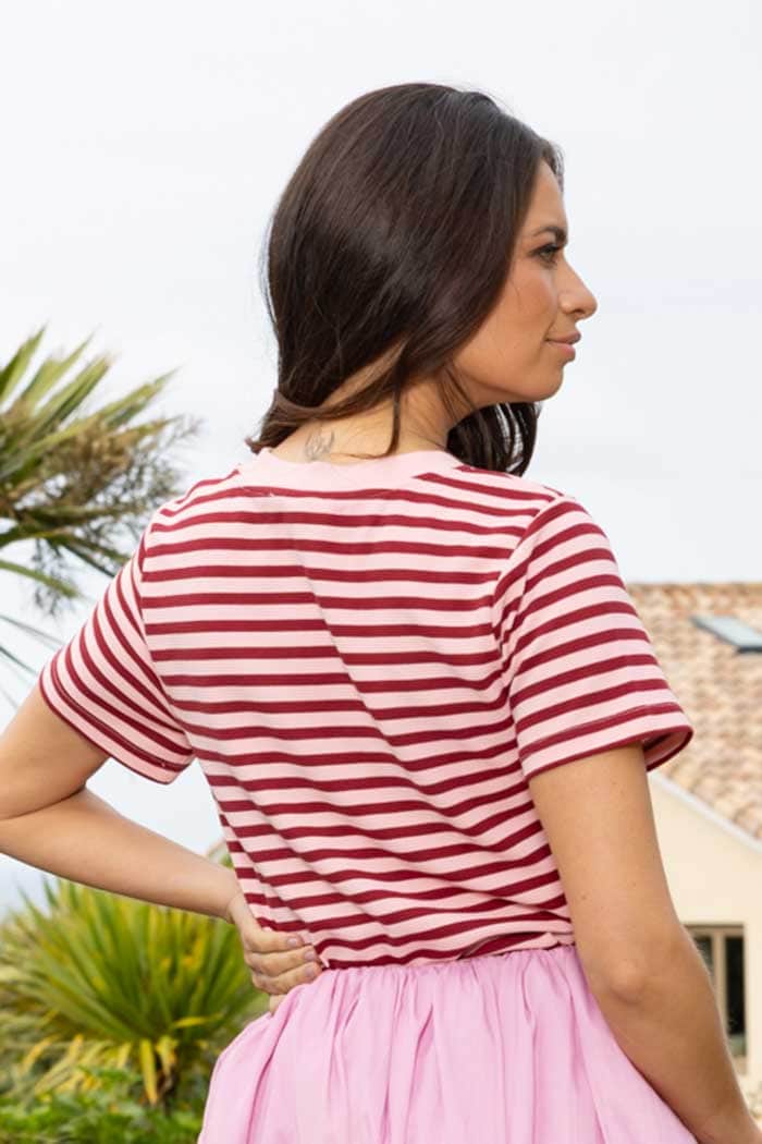 Dolce Stripe T-Shirt Pink Maroon 3