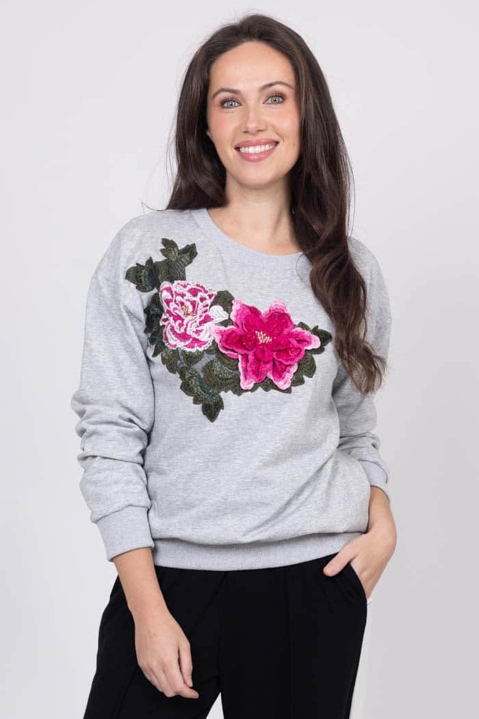 Stevee Embroidered Sweater Grey