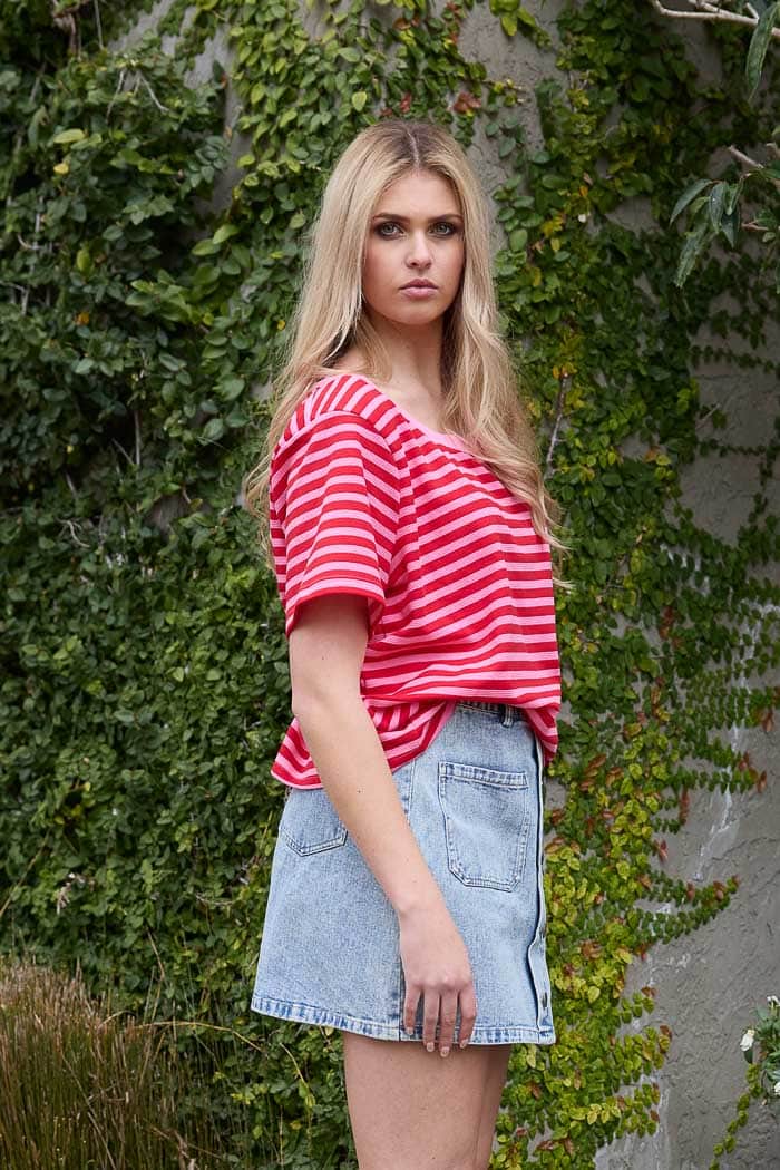 Dolce Stripe T-Shirt Pink Red 3