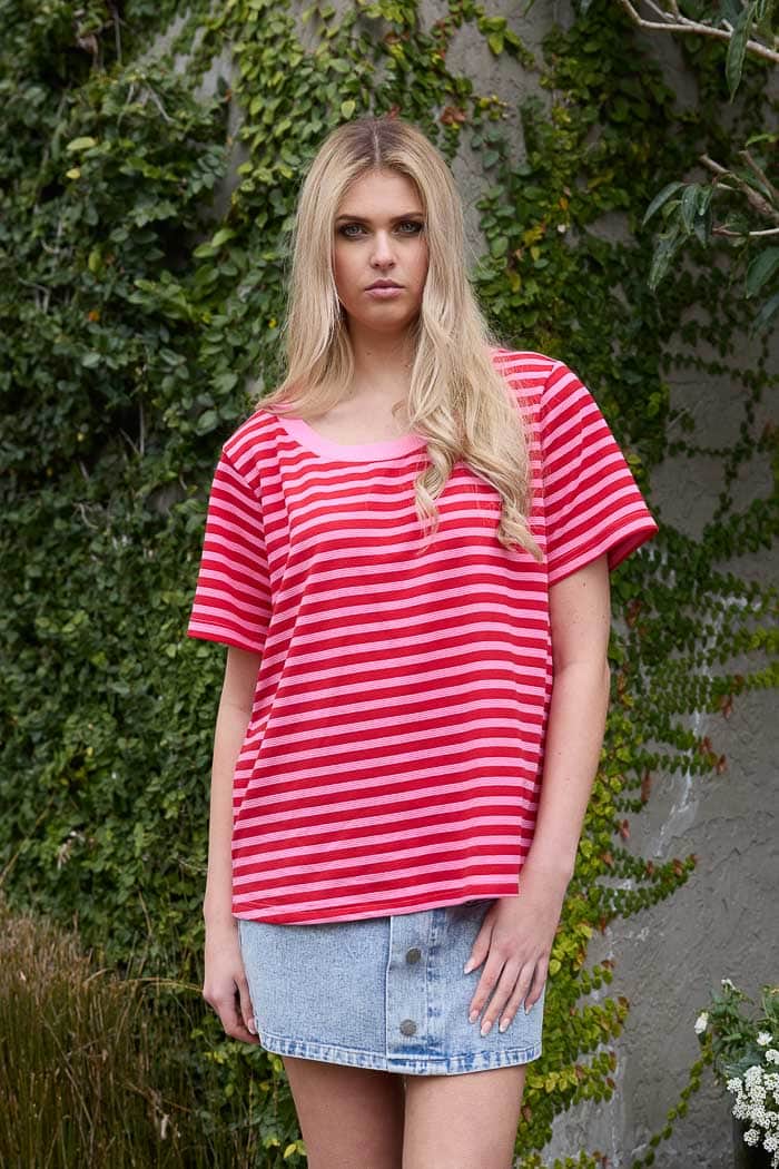 Dolce Stripe T-Shirt Pink Red 2